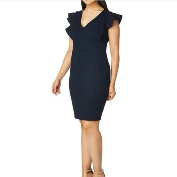 Donna Karan New York NWT Cap Sleeve Dress Above Knee Party Sheath Size 6 Blue - Picture 7 of 16